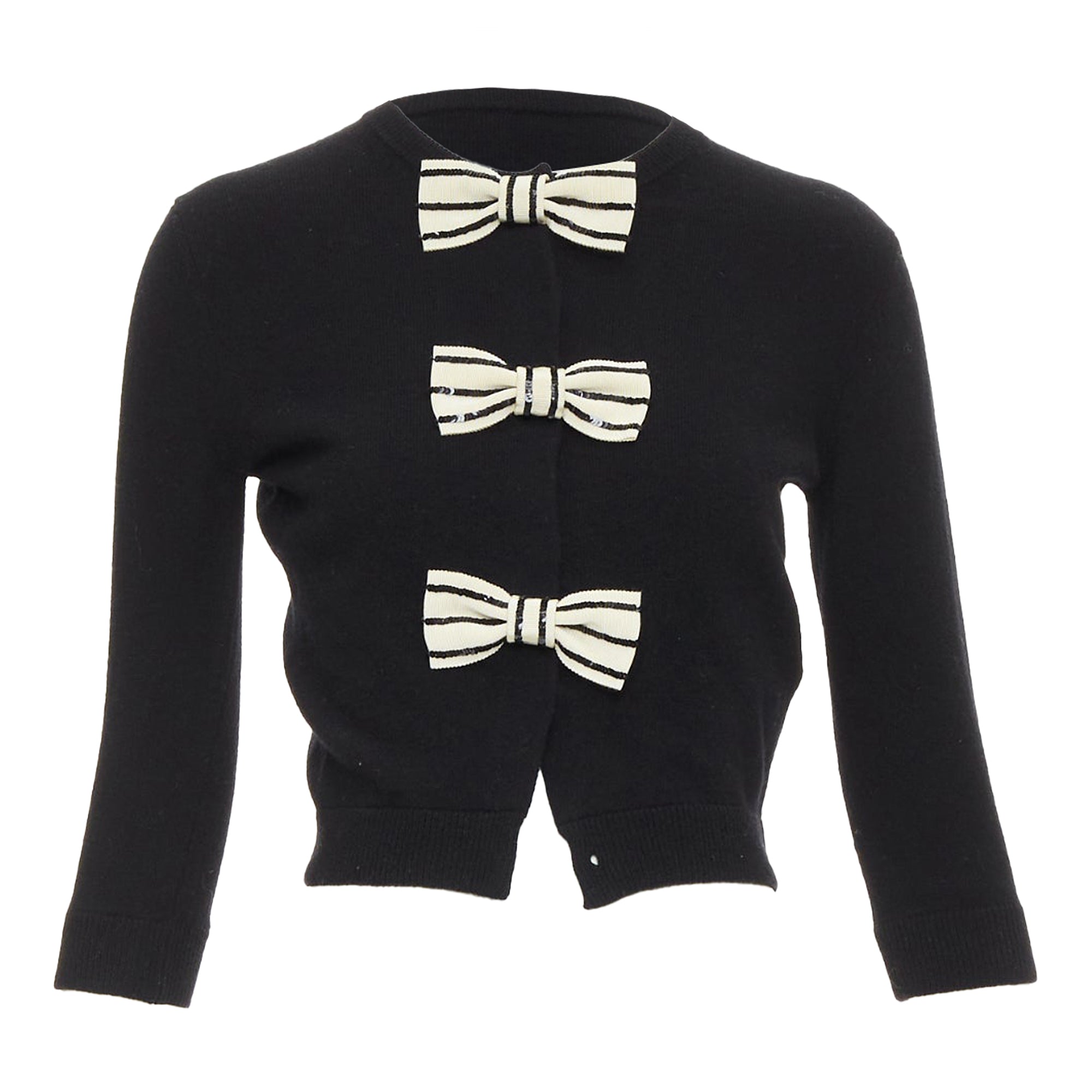 Women's Valentino wool striped sequin trio bow knit cardigan