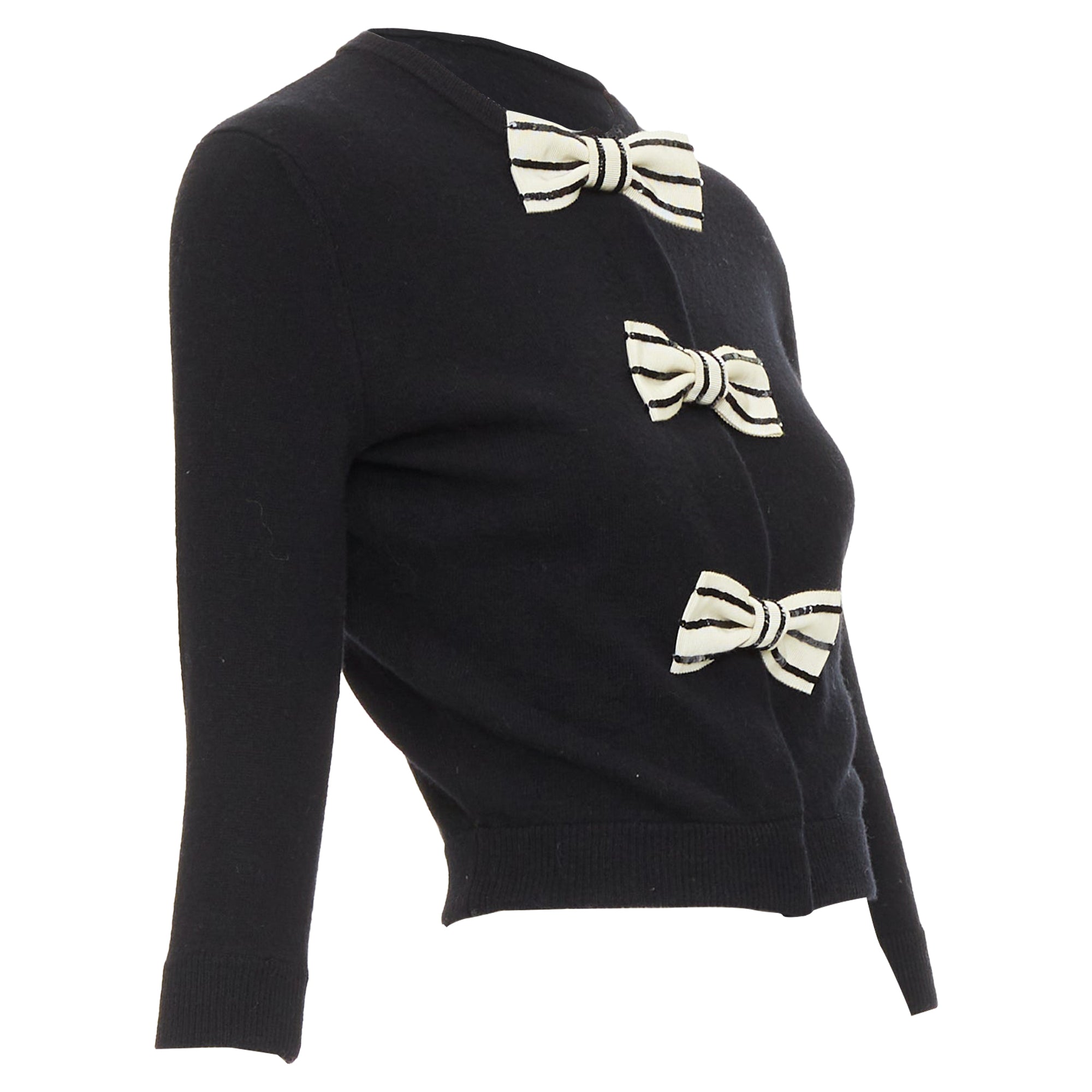 Women's Valentino wool striped sequin trio bow knit cardigan - Image 3