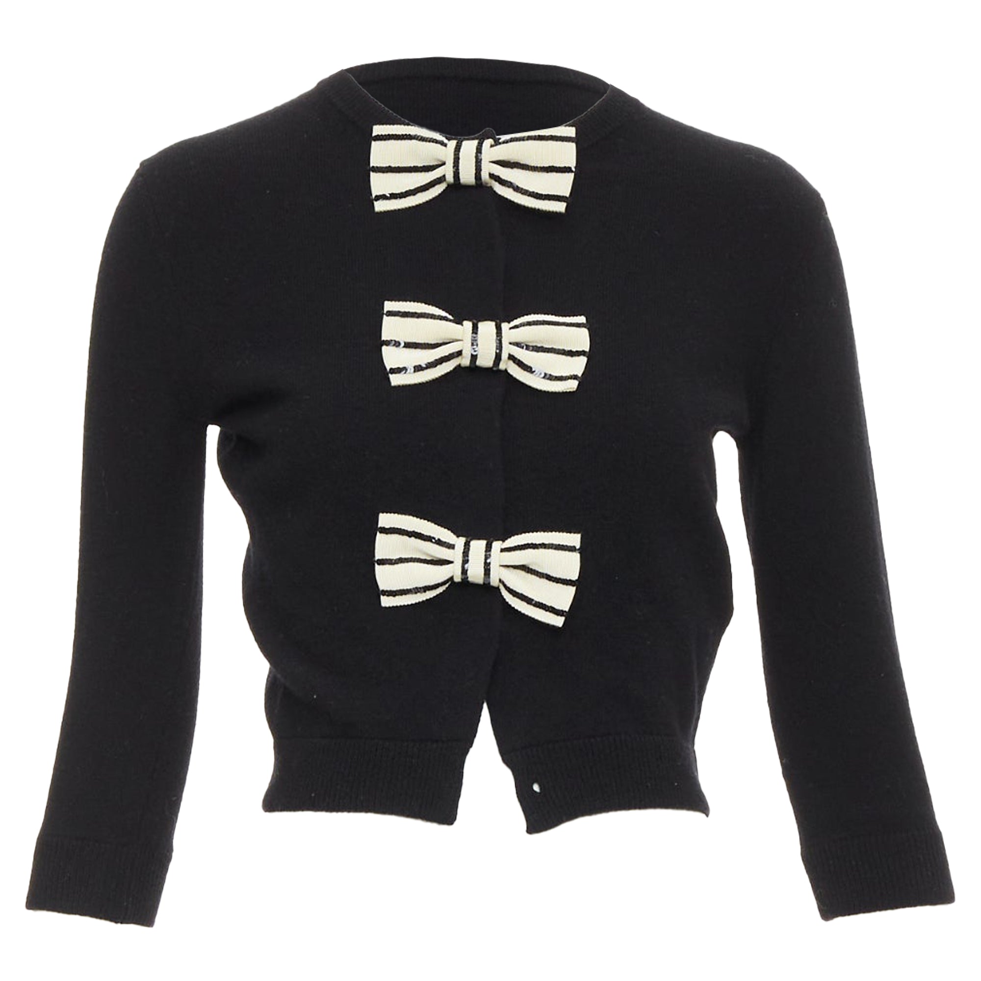 Women's Valentino wool striped sequin trio bow knit cardigan - Image 8