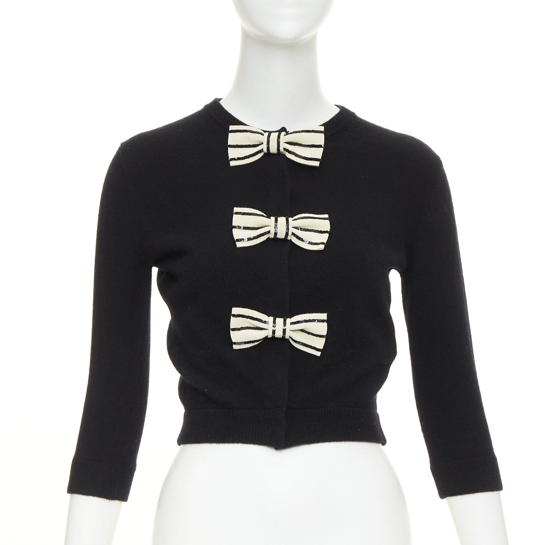 Women's Valentino wool striped sequin trio bow knit cardigan - Image 9
