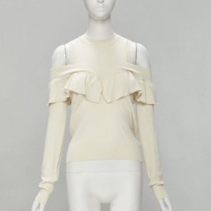 Women's Fendi wool silk cashmere cold shoulder ruffle knit sweater