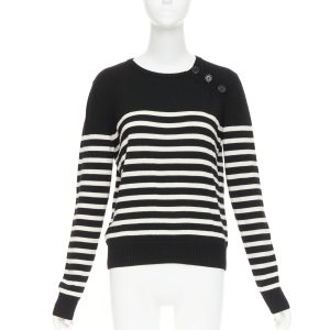 Women's Saint Laurent wool nautical striped button sailor pullover