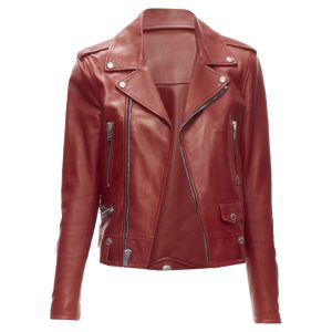 Women's Saint Laurent red lambskin leather moto biker jacket