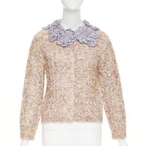 Women's Louis Vuitton Knitted Flower Collar cable mix knit cardigan