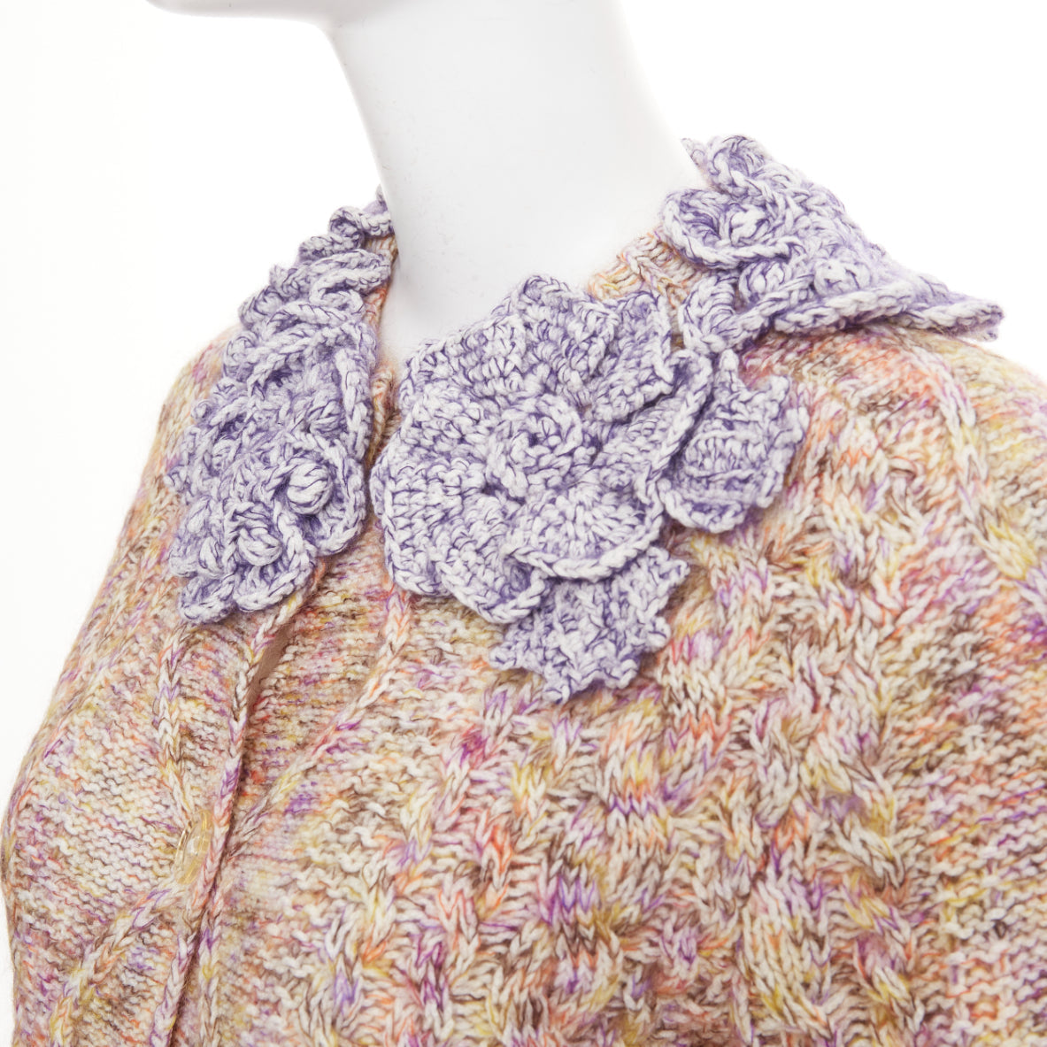 Women's Louis Vuitton Knitted Flower Collar cable mix knit cardigan - Image 2