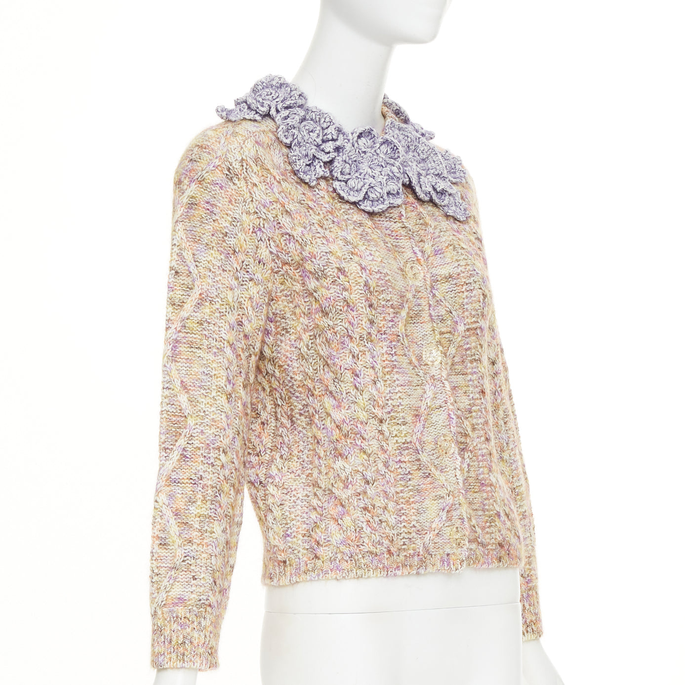 Women's Louis Vuitton Knitted Flower Collar cable mix knit cardigan - Image 3