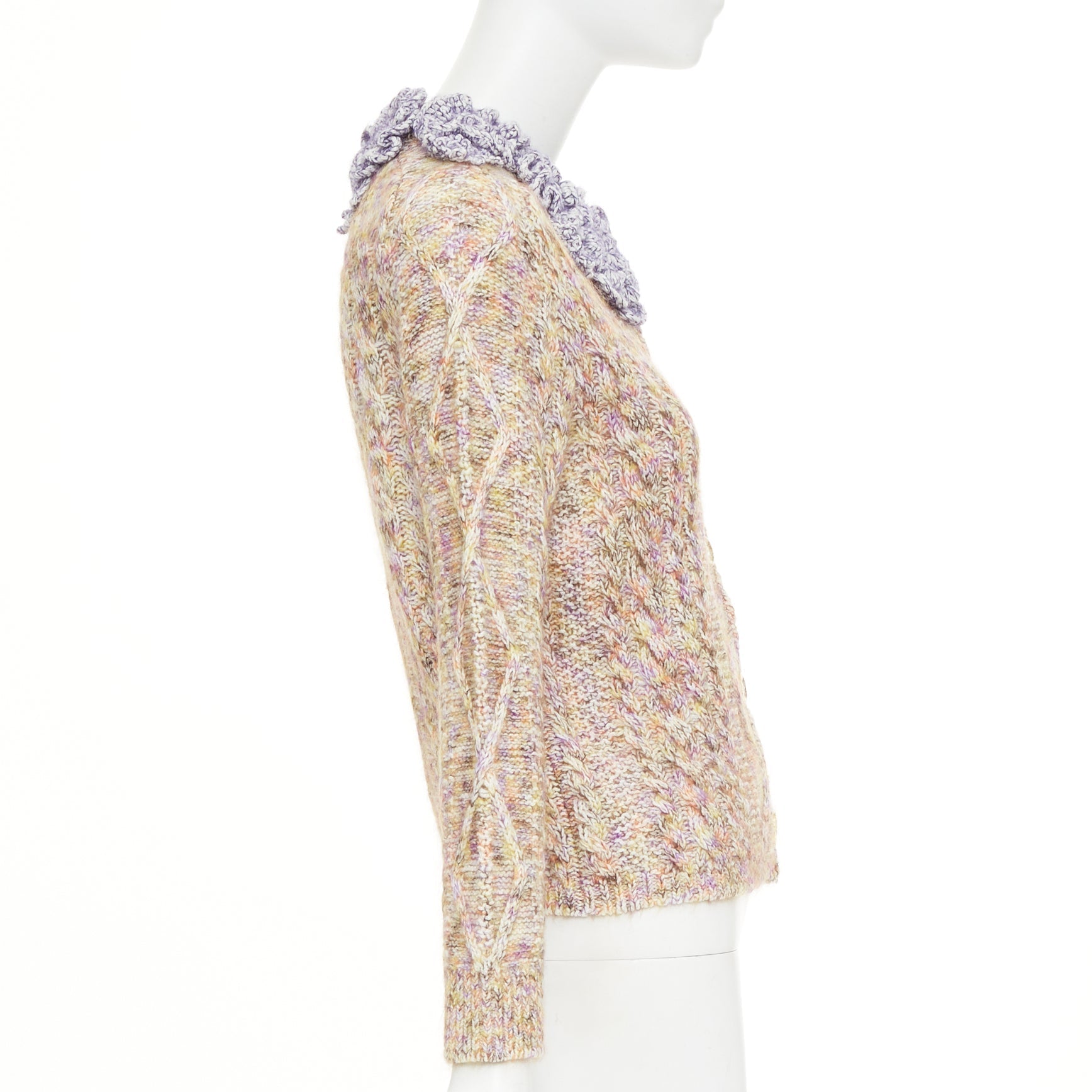 Women's Louis Vuitton Knitted Flower Collar cable mix knit cardigan - Image 4