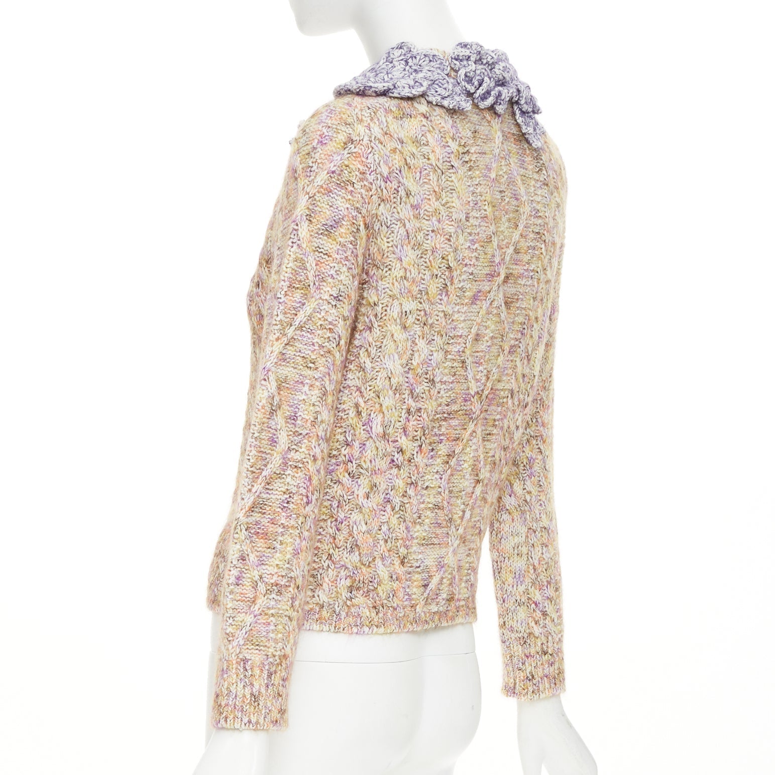 Women's Louis Vuitton Knitted Flower Collar cable mix knit cardigan - Image 6