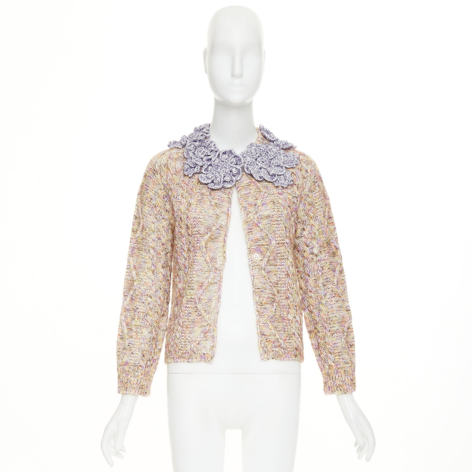 Women's Louis Vuitton Knitted Flower Collar cable mix knit cardigan - Image 9
