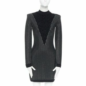 Women's Balmain Rousteing silver thread fluffy military dress