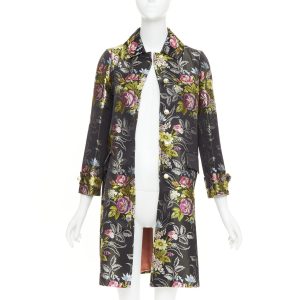 Women's Gucci silk floral jacquard GG pearl A-line evening coat