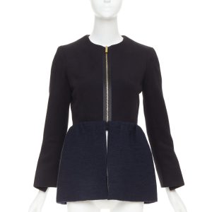 Women's The Row Loxton structured wool peplum gold zip coat