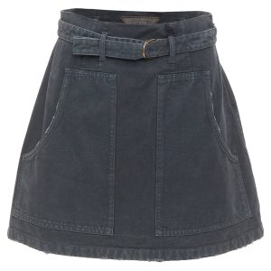 Women's Prada washed denim leather cargo pocket belted mini skirt