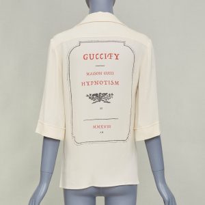 Women's Gucci printed back cream viscose silk short sleeve shirt