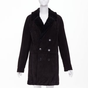Men's Saint Laurent leather shearling lined double breasted coat