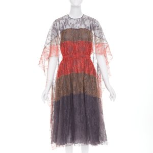 Women's Valentino gradient tiered lace cape open back dress