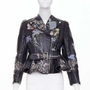 Women's Alexander McQueen Cross Stitch Leather peplum jacket