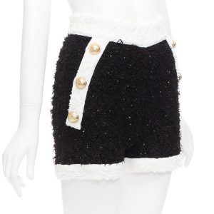 Women's Balmain sequins tweed gold buttons zip high waisted shorts