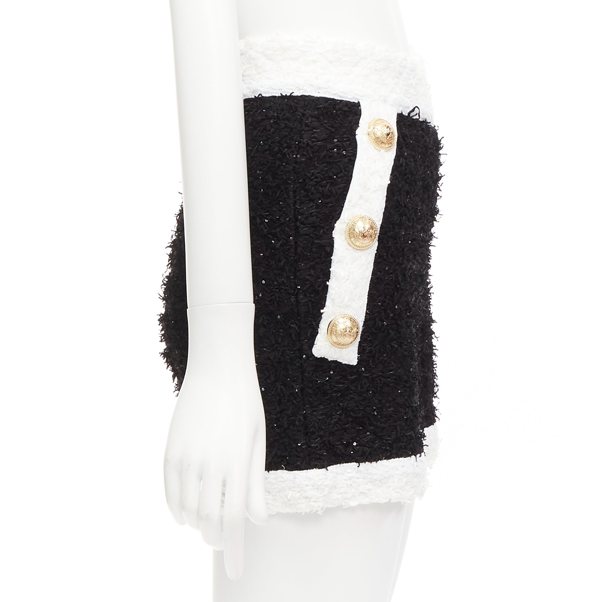 Women's Balmain sequins tweed gold buttons zip high waisted shorts - Image 4