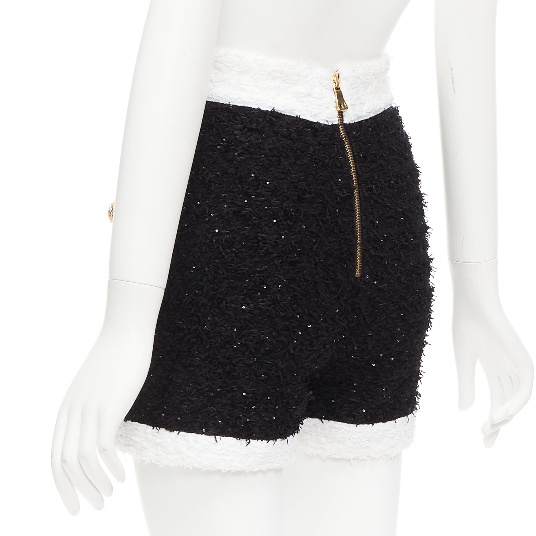 Women's Balmain sequins tweed gold buttons zip high waisted shorts - Image 6