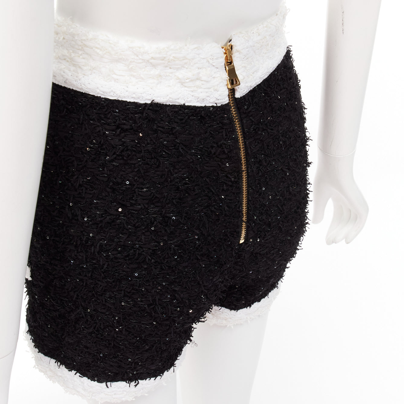 Women's Balmain sequins tweed gold buttons zip high waisted shorts - Image 7