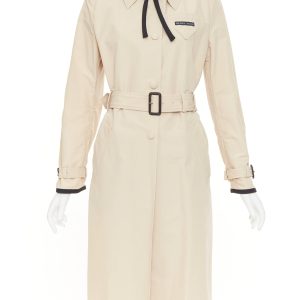 Women's Prada cotton logo tape belted trench coat