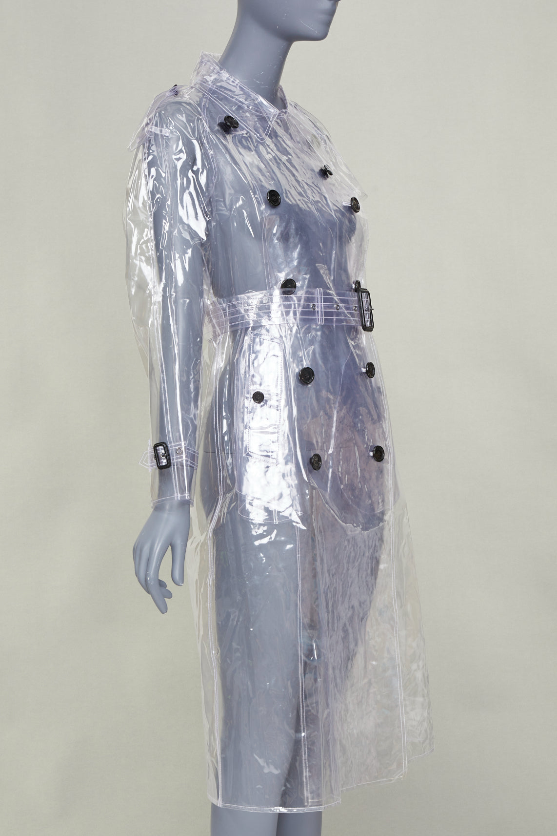 Women's Burberry transparent clear vinyl double breasted trench coat - Image 3
