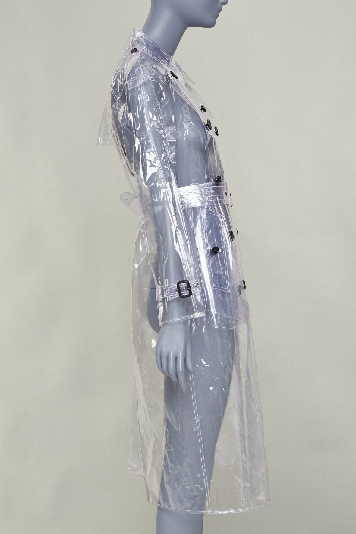 Women's Burberry transparent clear vinyl double breasted trench coat - Image 4