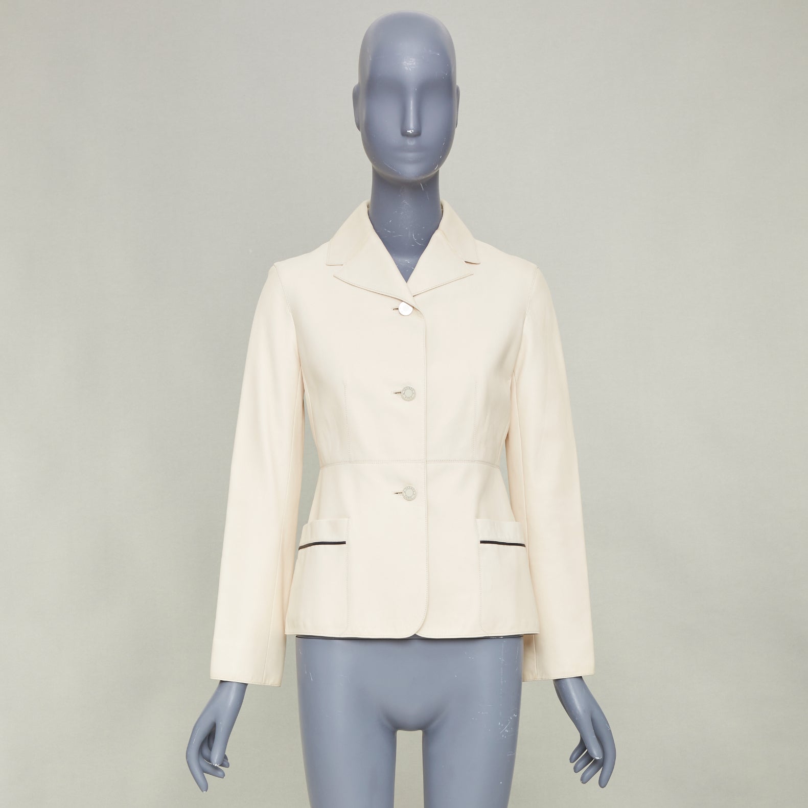 Women's Hermes Equestrian ivory washed lambskin leather jacket - Image 10