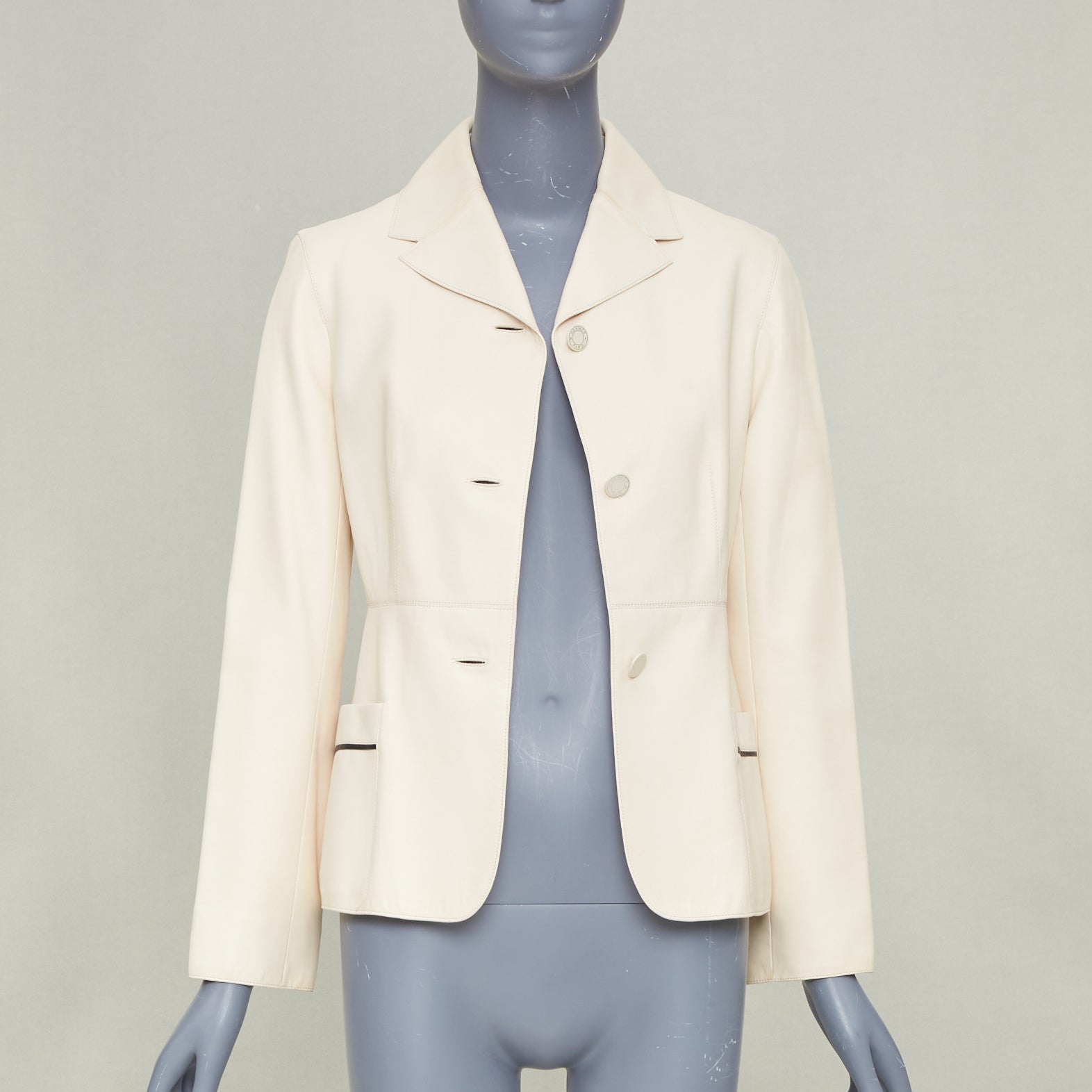 Women's Hermes Equestrian ivory washed lambskin leather jacket - Image 3