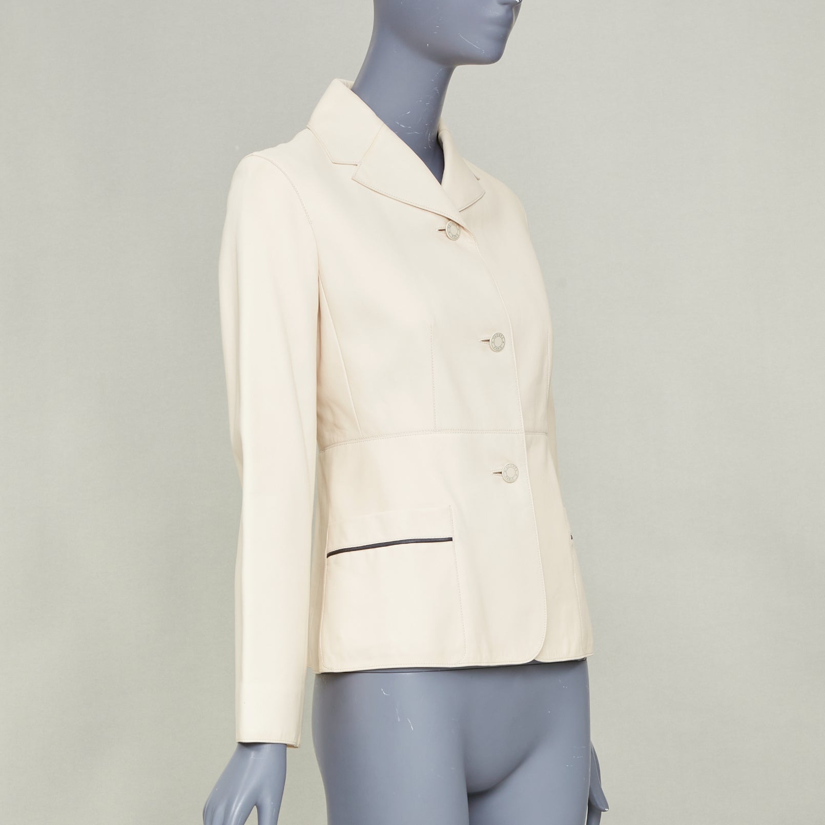 Women's Hermes Equestrian ivory washed lambskin leather jacket - Image 4