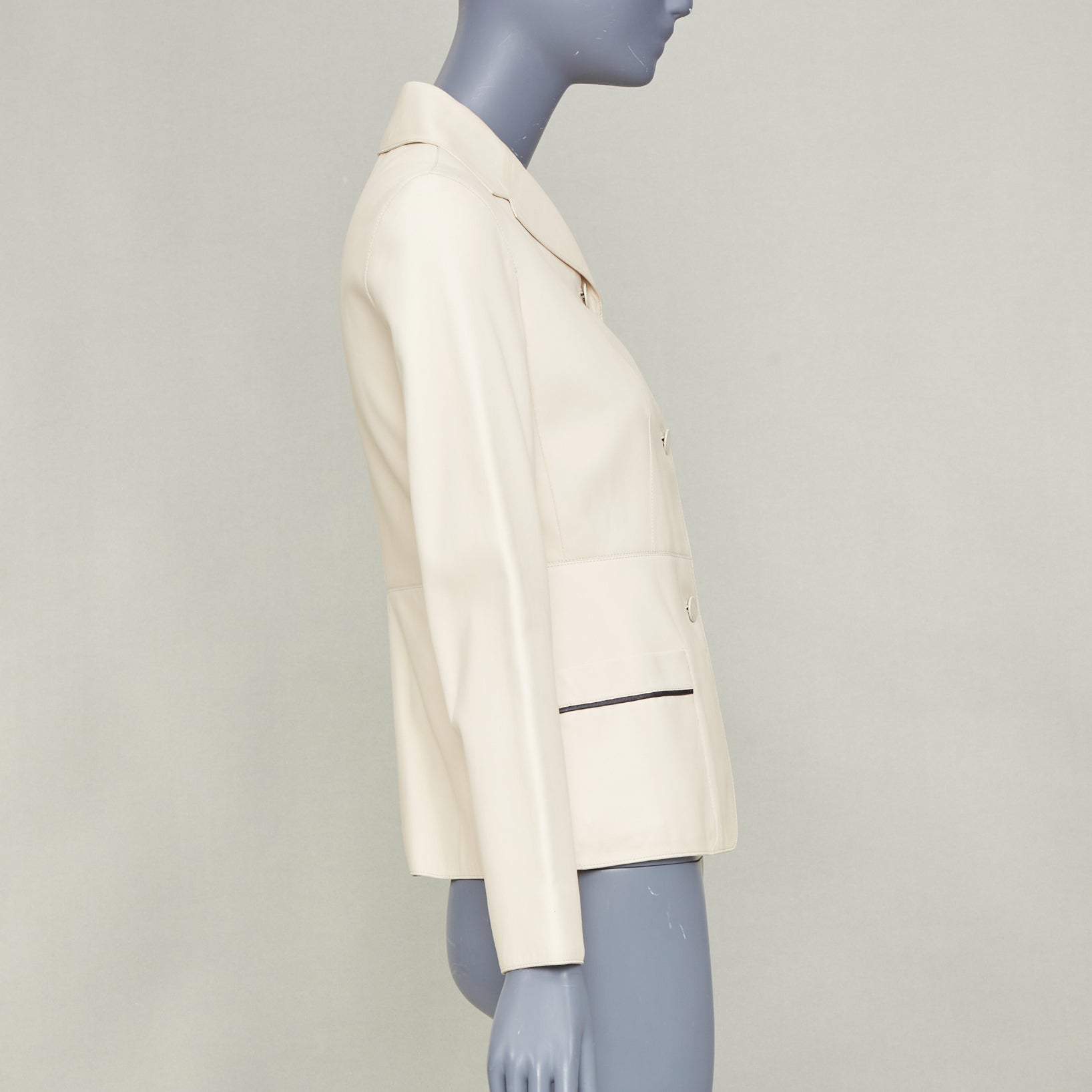 Women's Hermes Equestrian ivory washed lambskin leather jacket - Image 5