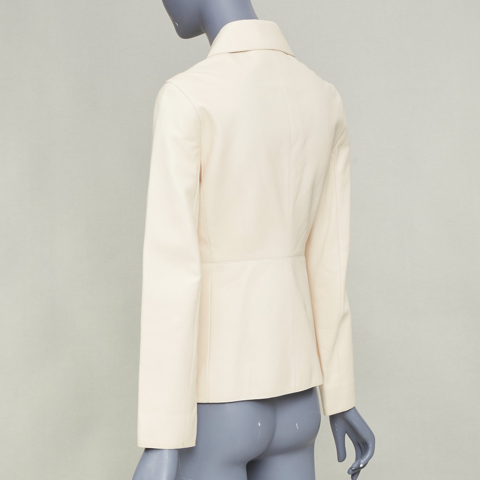 Women's Hermes Equestrian ivory washed lambskin leather jacket - Image 7