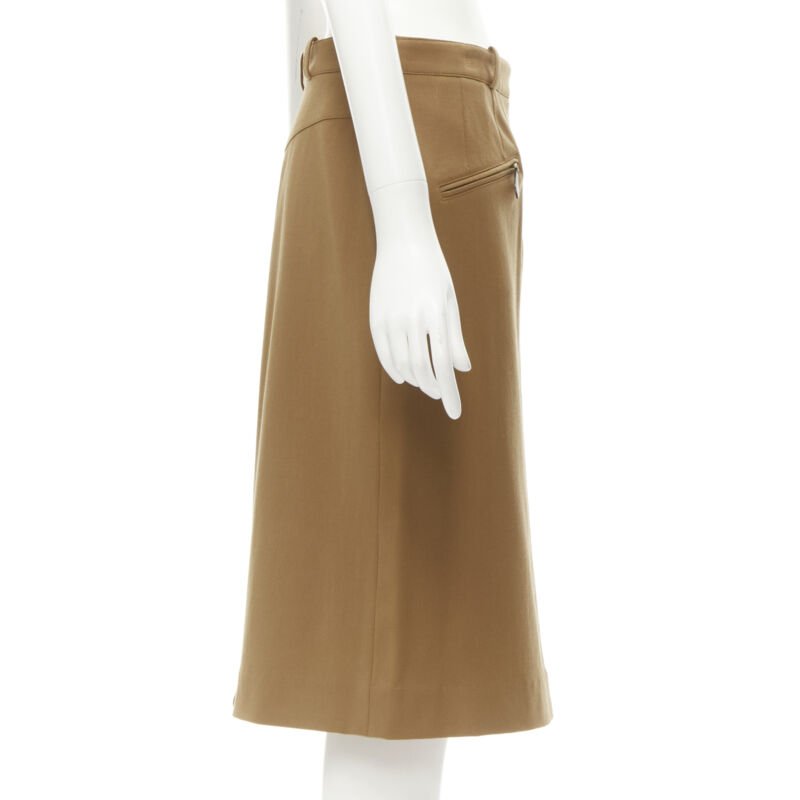 Women's Hermes brown wool blend leather Sellier pocket pencil skirt - Image 4
