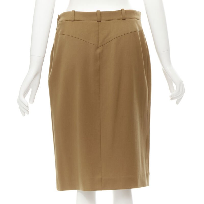Women's Hermes brown wool blend leather Sellier pocket pencil skirt - Image 5