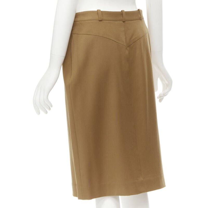 Women's Hermes brown wool blend leather Sellier pocket pencil skirt - Image 6