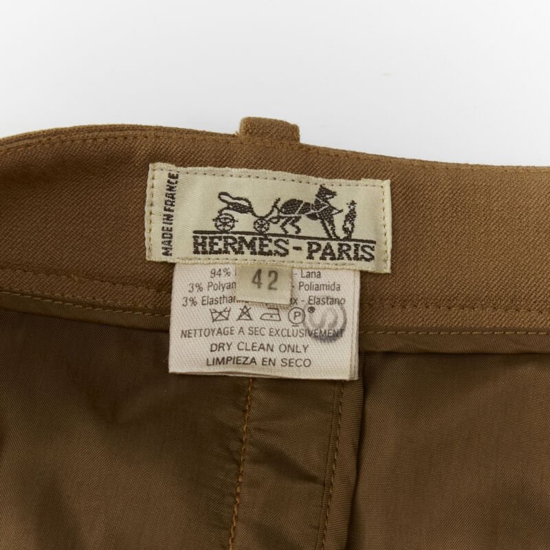 Women's Hermes brown wool blend leather Sellier pocket pencil skirt - Image 8