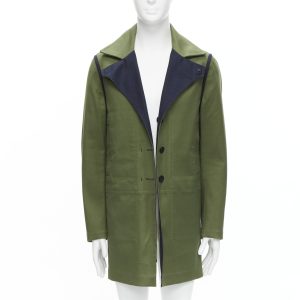 Men's Valentino Reversible green navy cotton poplin mid coat