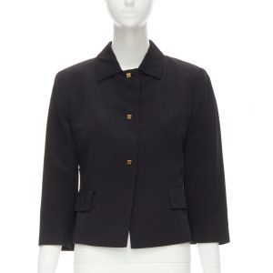 Women's Valentino copper tone square buttons black cropped blazer
