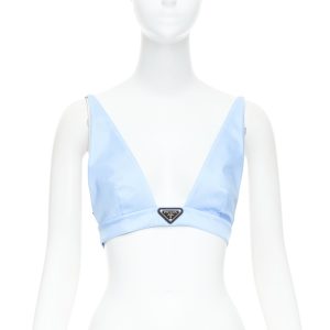Women's Prada Re-Nylon light blue triangle logo plunge crop top