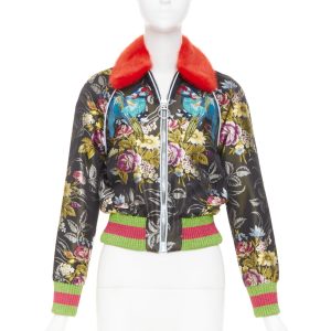 Women's Gucci floral jacquard mink fur collar bomber jacket