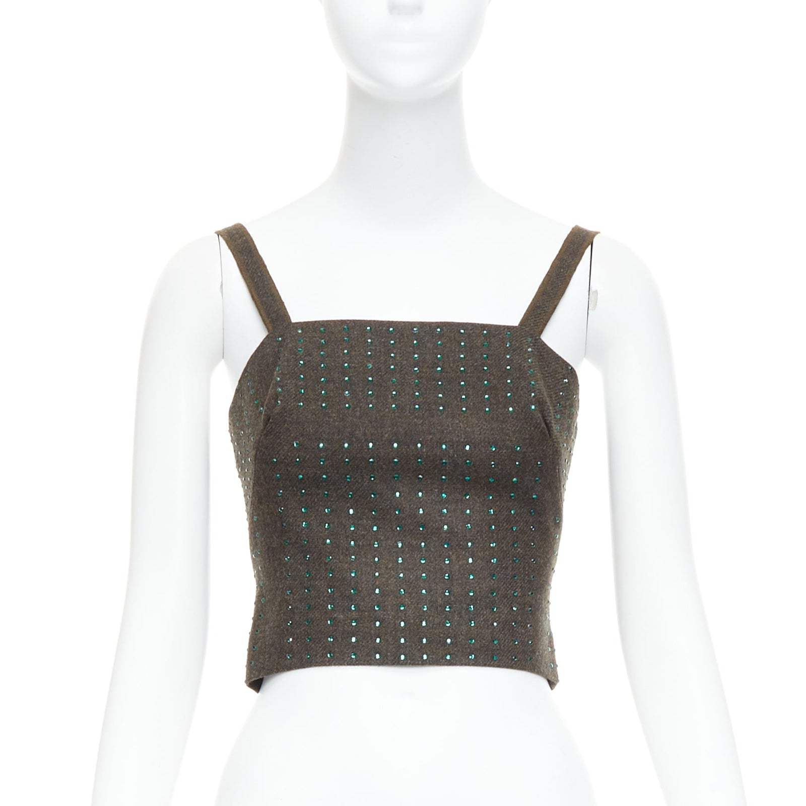 Women's Miu Miu fleece wool green crystal bustier top