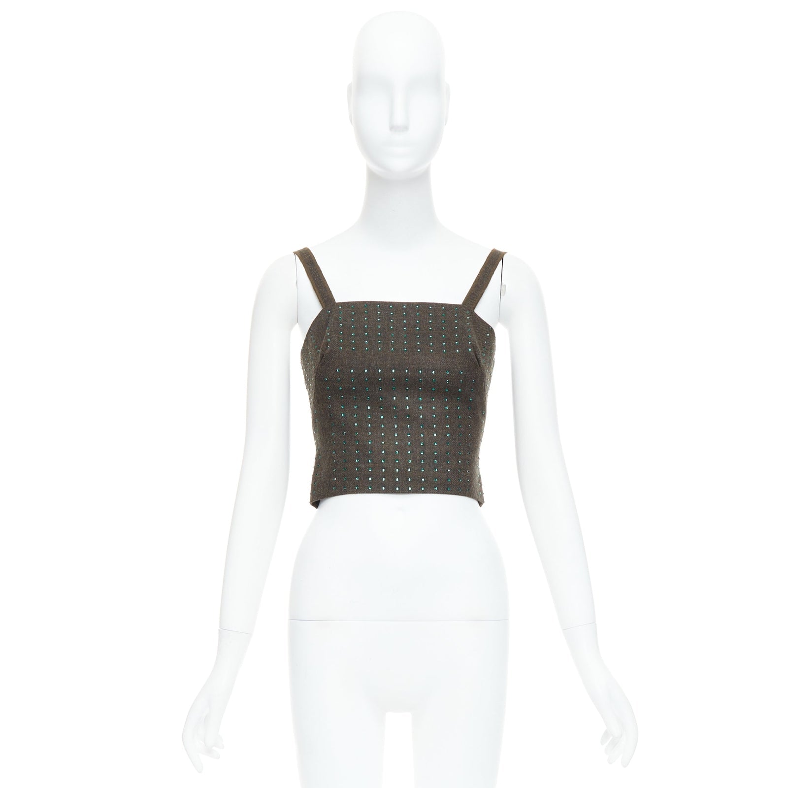 Women's Miu Miu fleece wool green crystal bustier top - Image 10