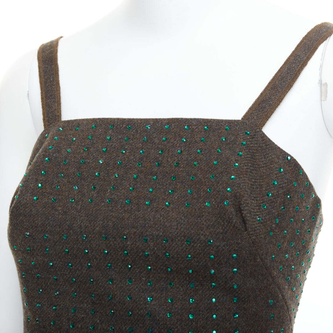 Women's Miu Miu fleece wool green crystal bustier top - Image 2