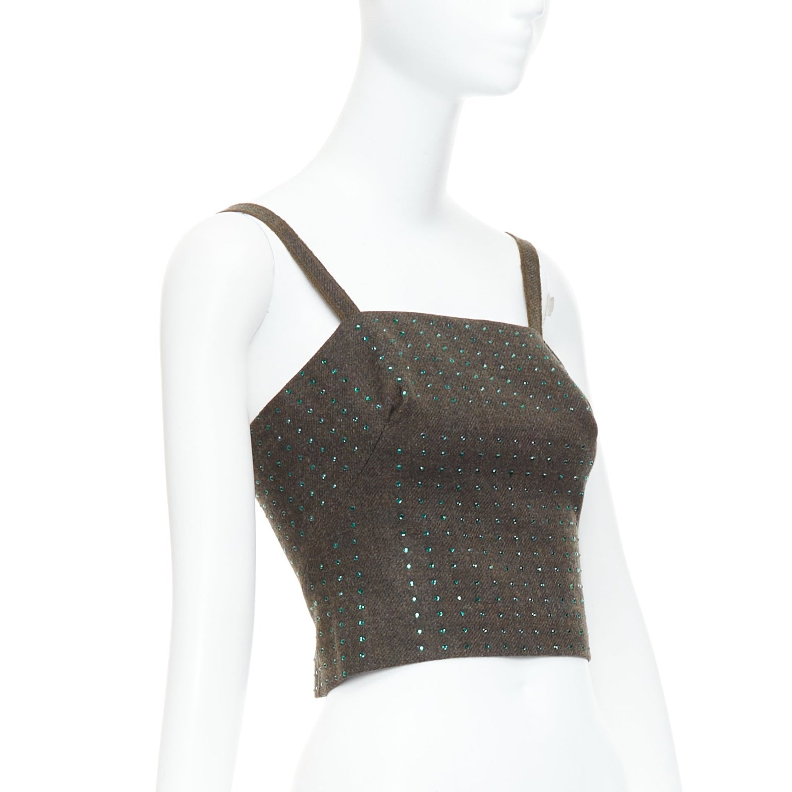 Women's Miu Miu fleece wool green crystal bustier top - Image 3