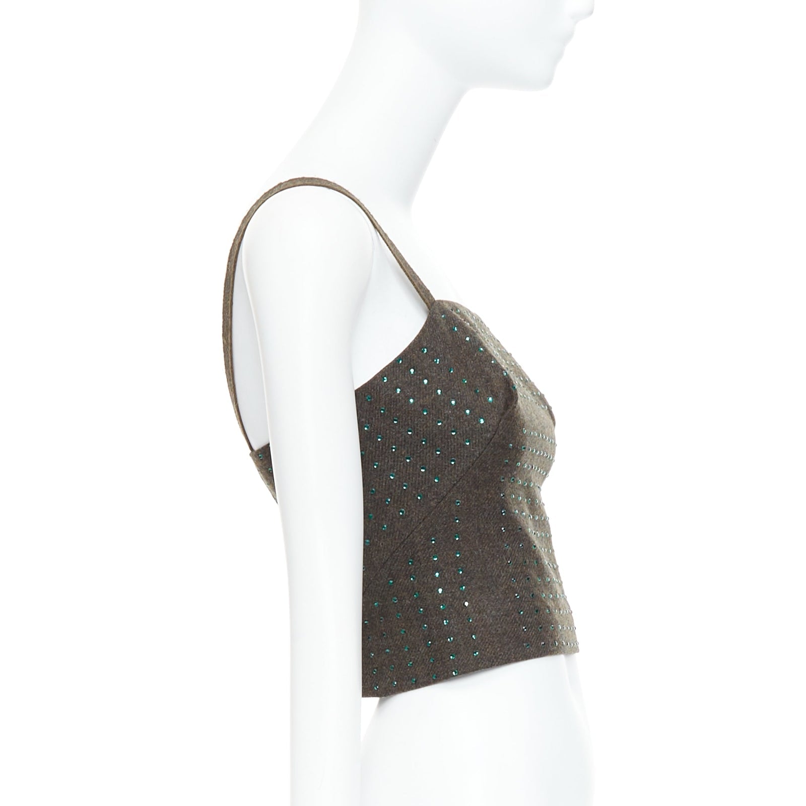 Women's Miu Miu fleece wool green crystal bustier top - Image 4