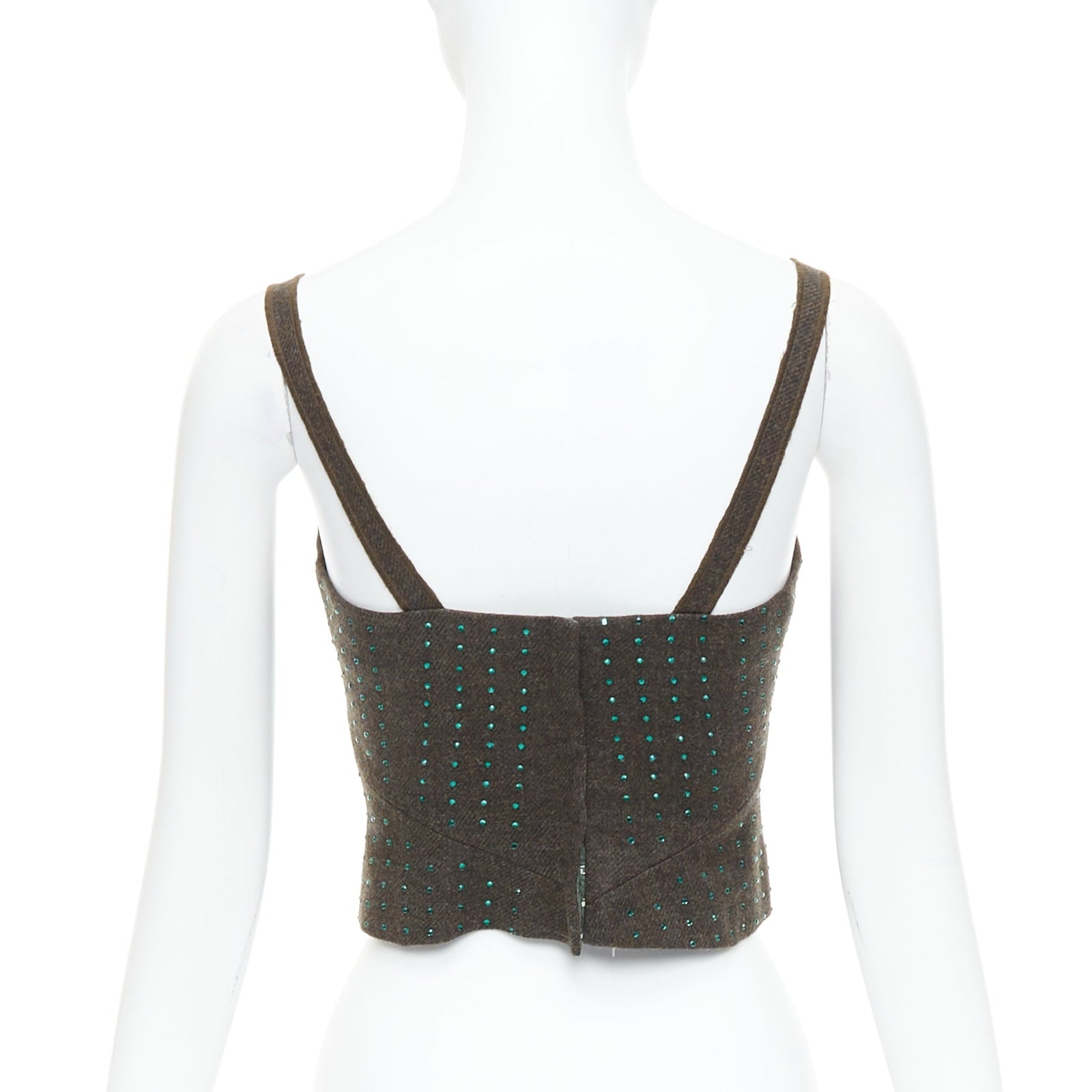 Women's Miu Miu fleece wool green crystal bustier top - Image 5