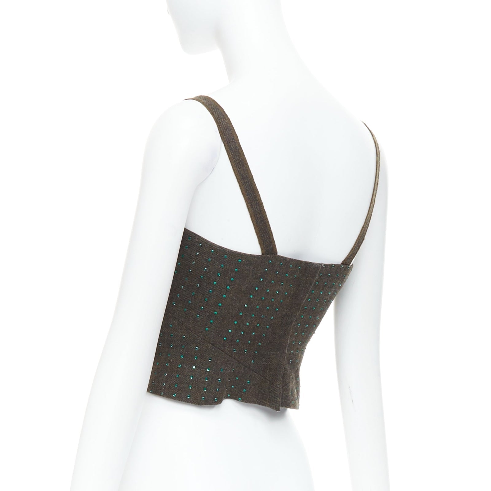 Women's Miu Miu fleece wool green crystal bustier top - Image 6