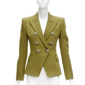Women's Balmain green silver lion button double breasted blazer