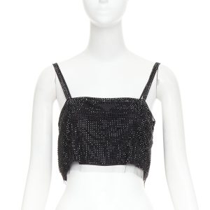 Women's Prada black crystal rhinestone mesh triangle crop top